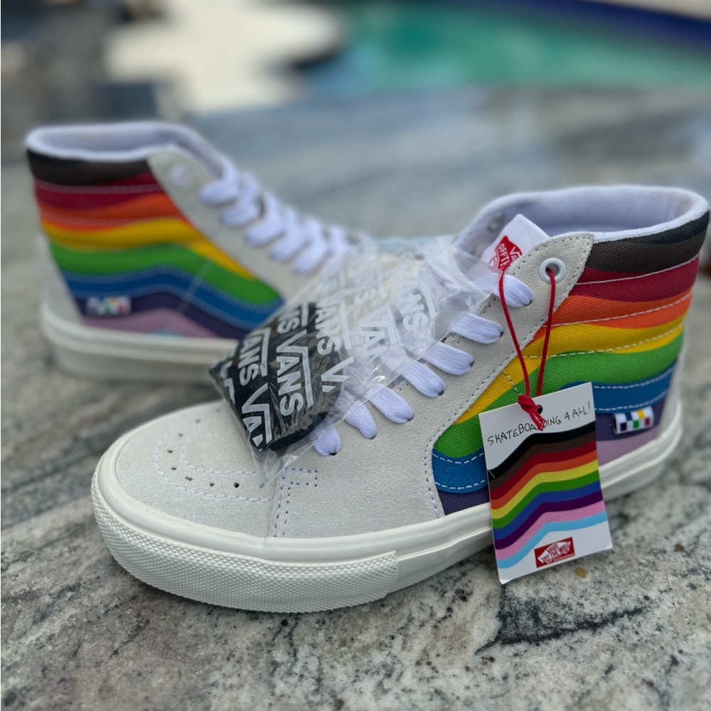 NWT’s Stunning Rainbow Hi-Top Vans with pop cushion for comfort